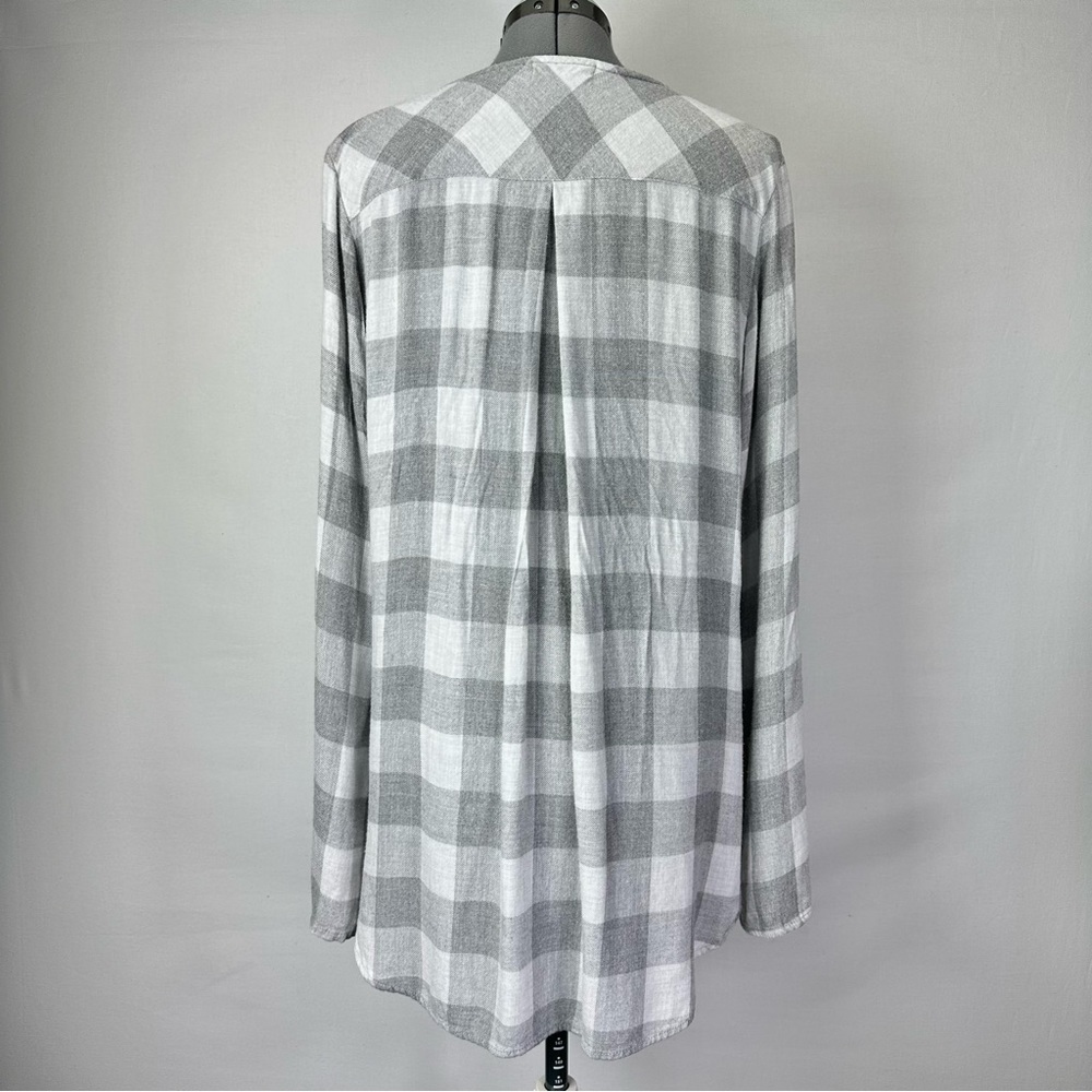 Bella Dahl Women’s Flannel Lace Up Neck Long Sleeve Tunic Heather Gray Tartan M - Picture 4 of 8